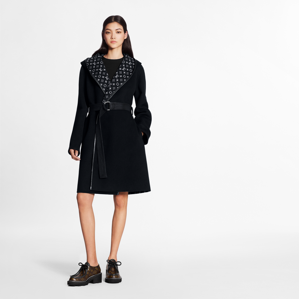 Louis Vuitton Hooded Wrap Coat, Black, 36