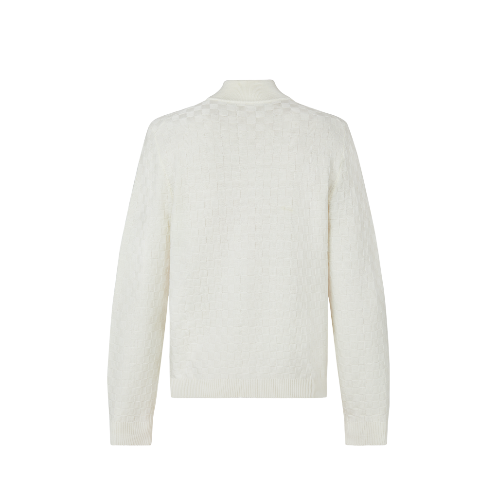 Louis Vuitton White Damier Zip Up Wool Cardigan