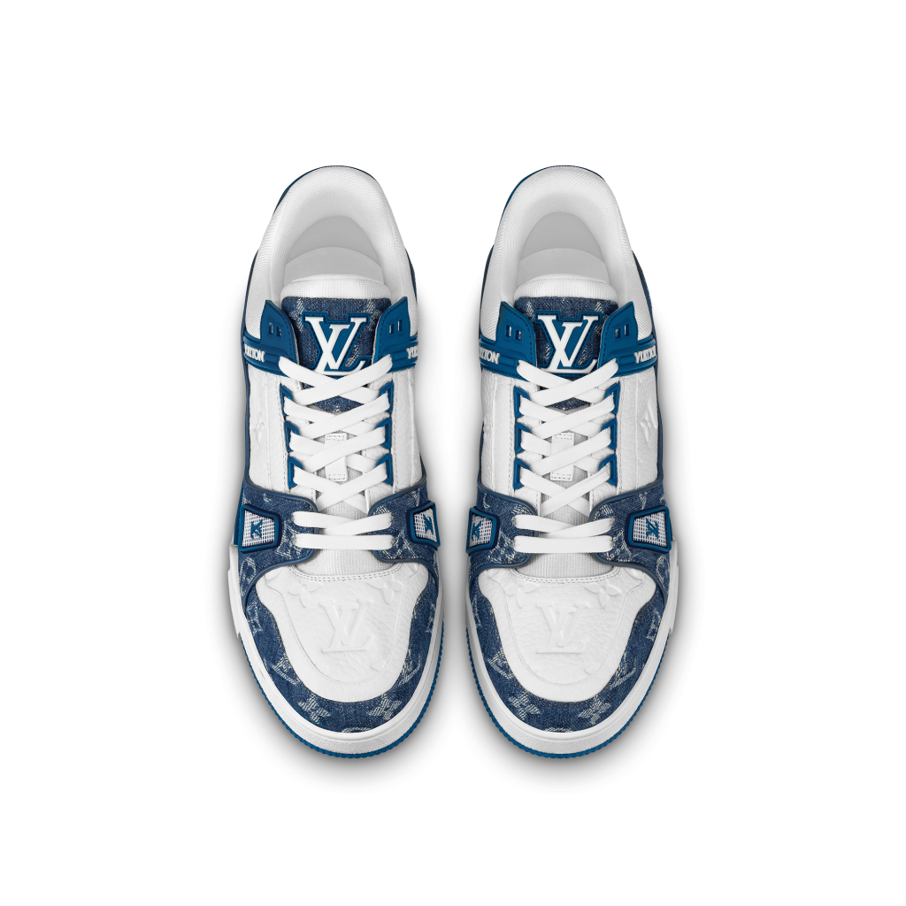 LOUIS VUITTON Calfskin Monogram Denim Rivoli High Top Sneakers 10 White  502430
