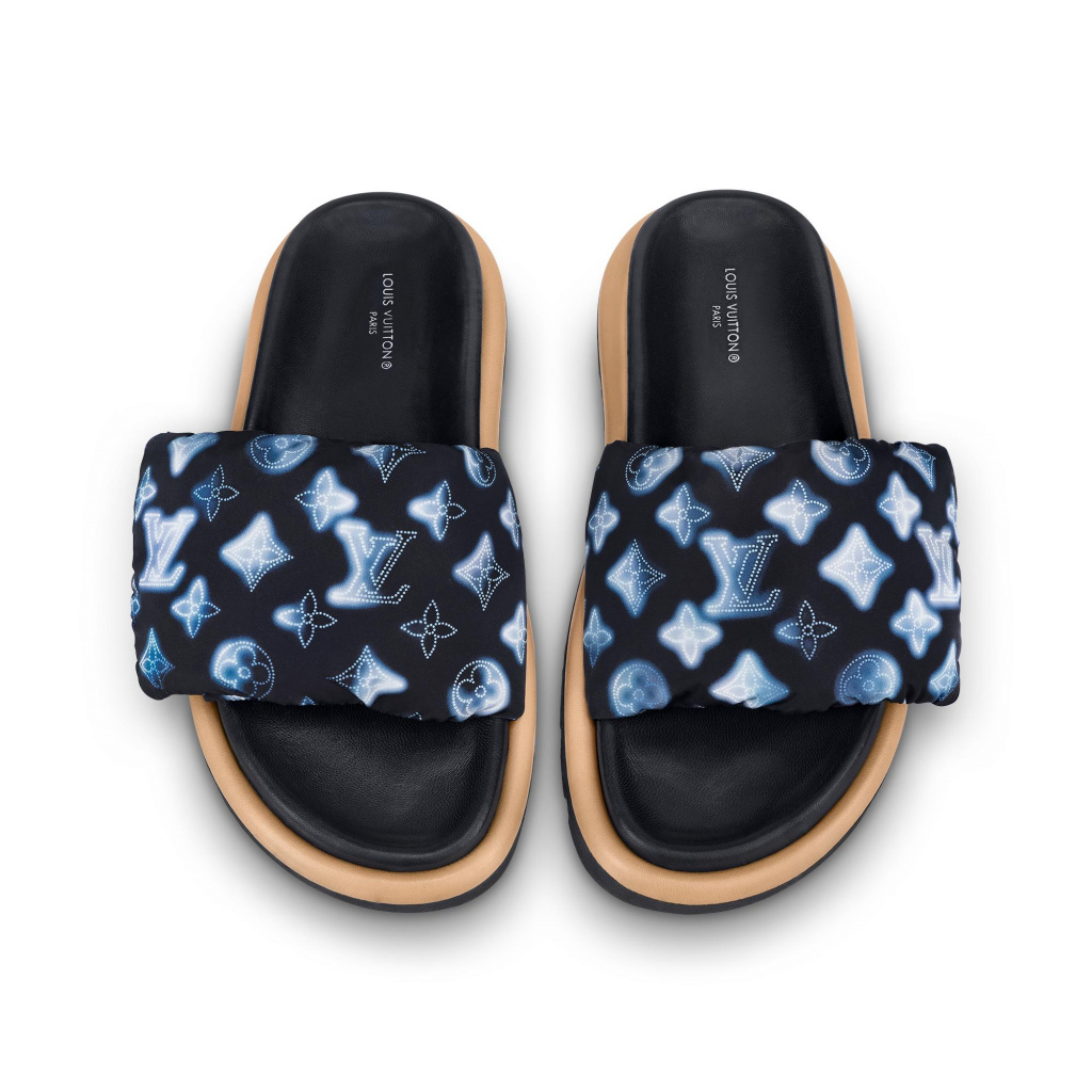Louis Vuitton pool pillow line sandals ladies 34 black monogram