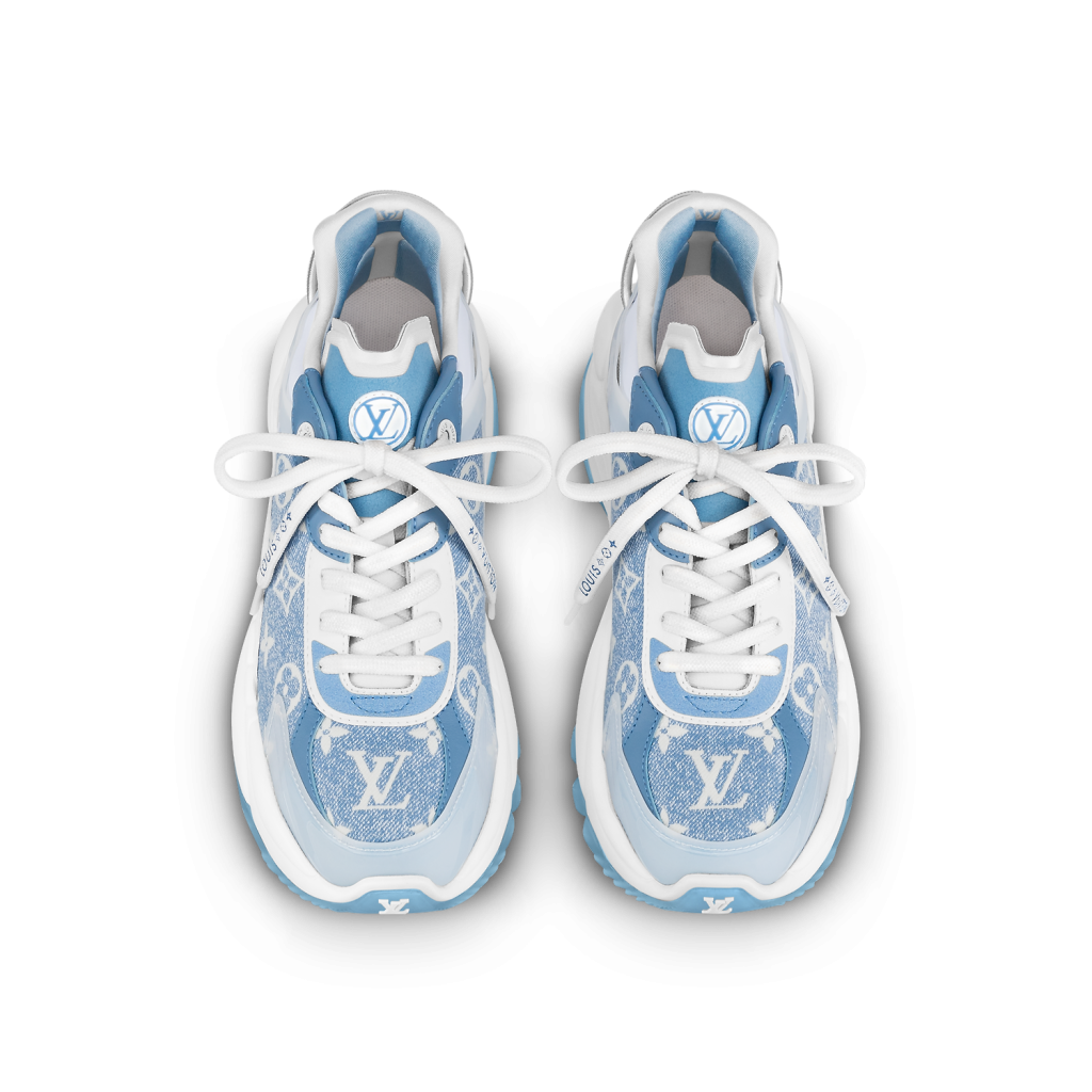 LOUIS VUITTON RUN 55 SNEAKERS IN WHITE AND BLUE