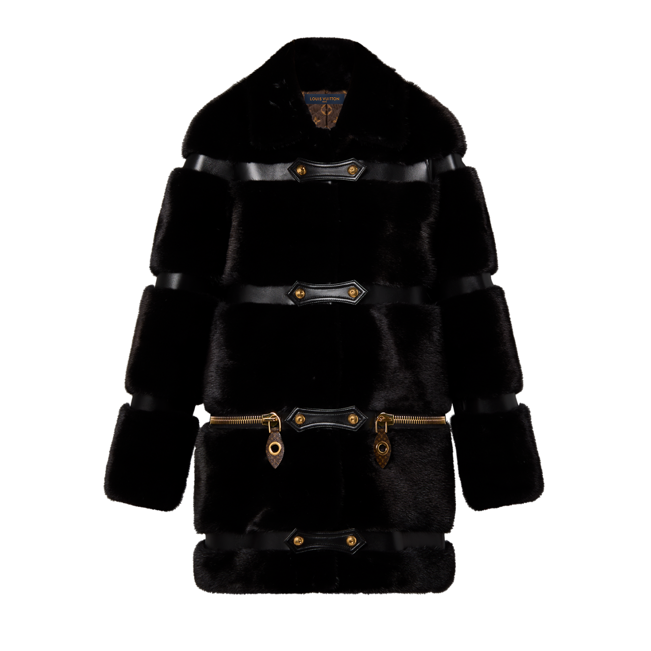 Louis Vuitton Leather Strip Black Mink Coat BLACK. Size 40