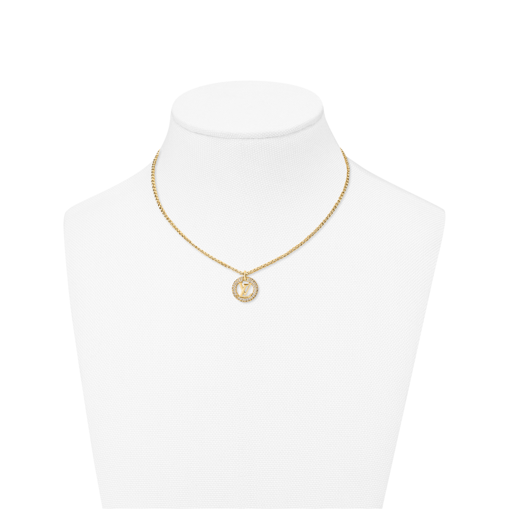 LOUIS VUITTON Baby Louise LV Circle Pendant Necklace Gold Plated