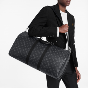 Louis Vuitton Monogram Eclipse Keepall 55 Bandouliere Travel Bag Duffle  M40605
