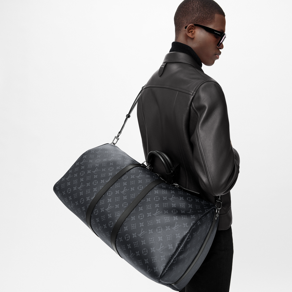 Louis Vuitton Black Monogram Eclipse Keepall Bandouliere 55 Duffle Bag  Strap 39L