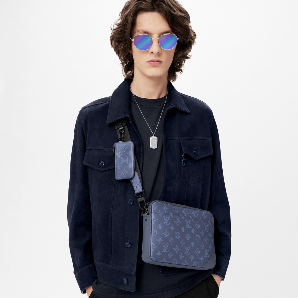 M45730 Louis Vuitton Monogram Shadow Duo Messenger Bag-Navy Blue