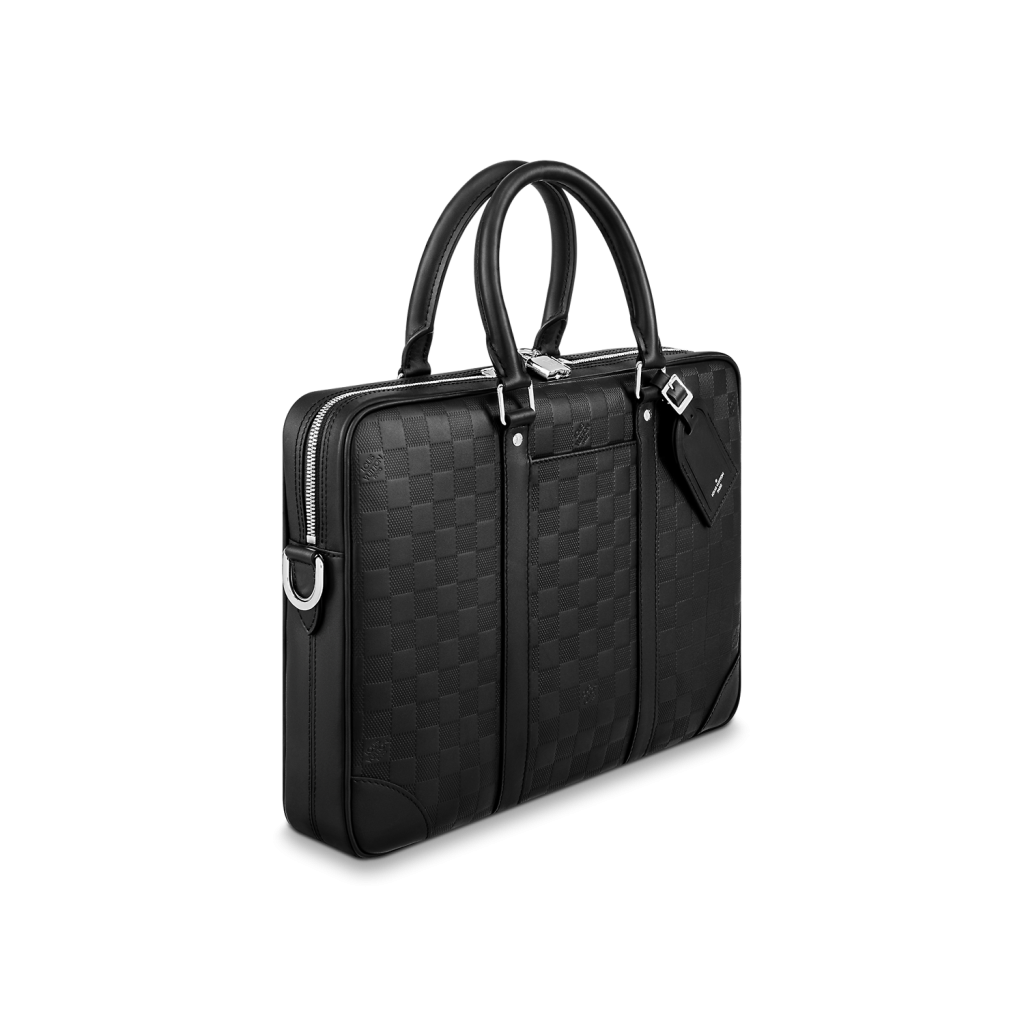 Louis Vuitton Black Leather Voyage PM Luggage Strap Silver Hardware