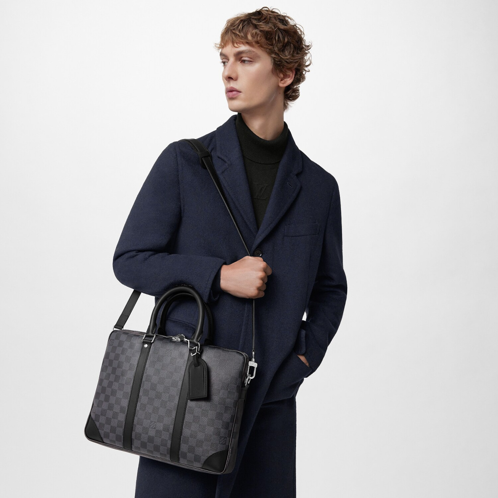 Louis+Vuitton+Porte-Documents+Briefcase+PM+Black+Canvas for sale online