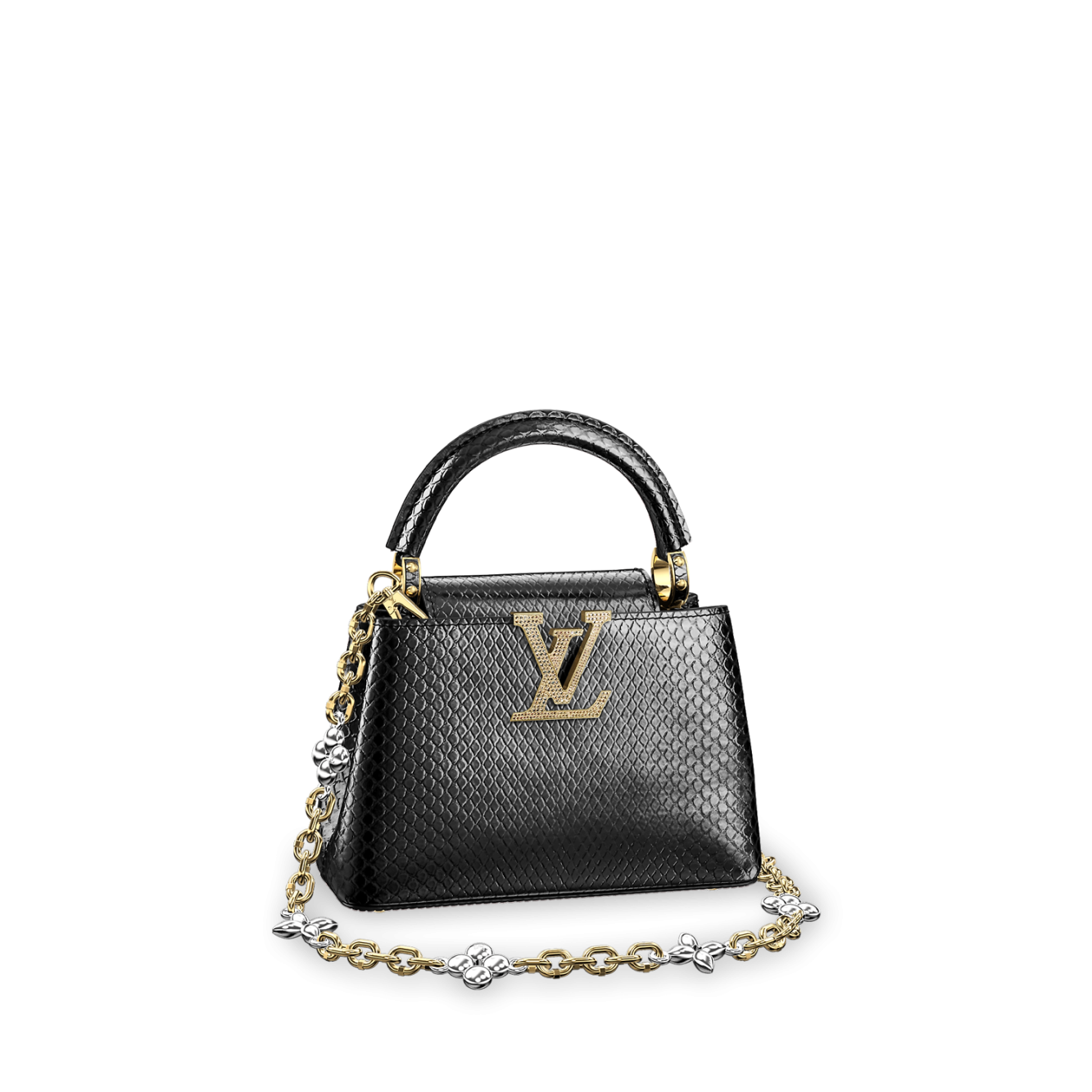 Louis Vuitton Capucines Mini Snow White Python Leather Gold