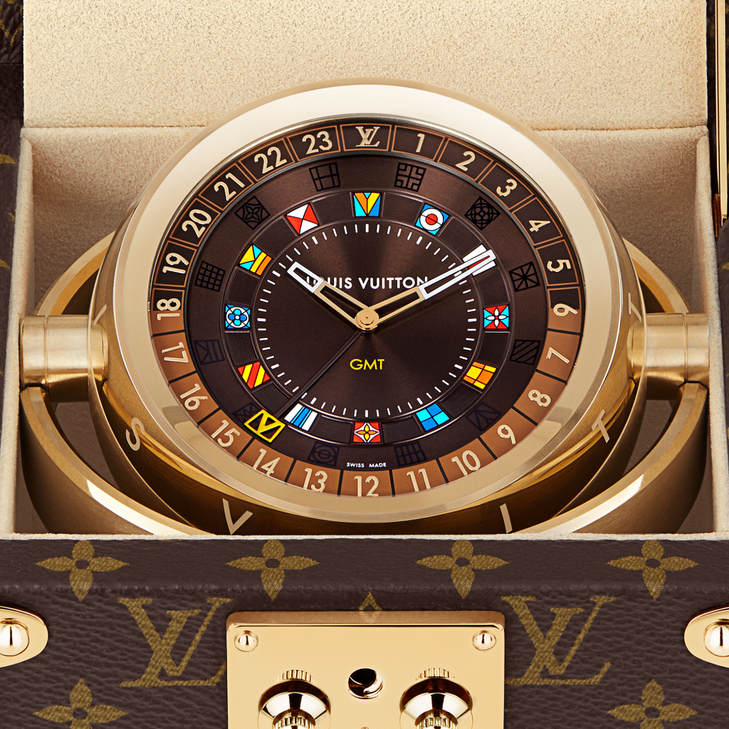 Louis Vuitton Fifty Five watches in LV trunk