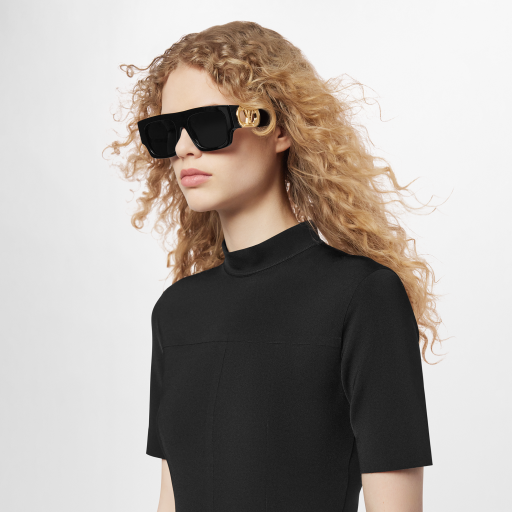 Louis Vuitton Z1478E Side LV Logo Square Shape Sunglasses Black  Women's