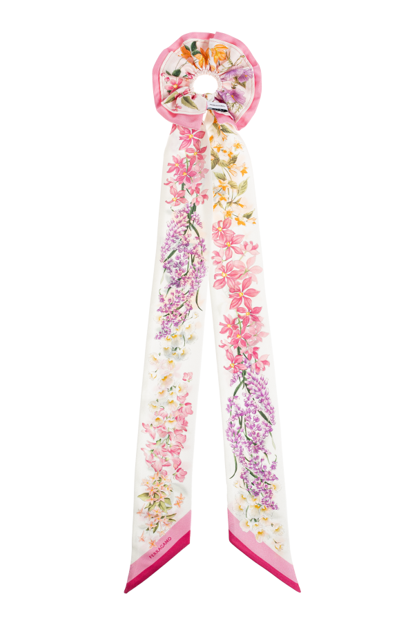 Silk hair scrunchie with floral motif od FERRAGAMO