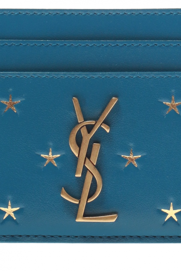 Saint Laurent Star Embossed Card Holder in Blue