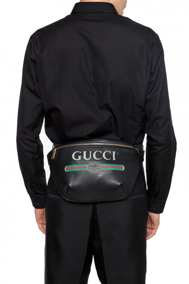 GUCCI Print Medium Leather Belt Bag Black 530412