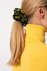 Ganni Black hair tie with an embroidered pattern in green and yellow from Ganni