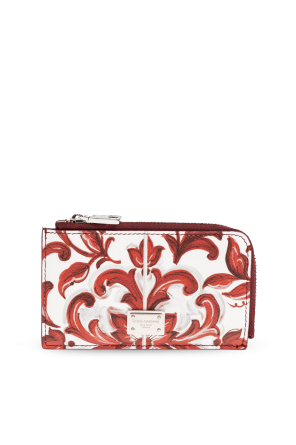 Leather card holder with "Majolica" print