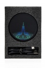 Marcelo Burlon Black powerbank with a printed logo pattern in green and blue from Marcelo Burlon