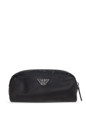 Kosmetiktasche mit einer Applikation in Form des Logos