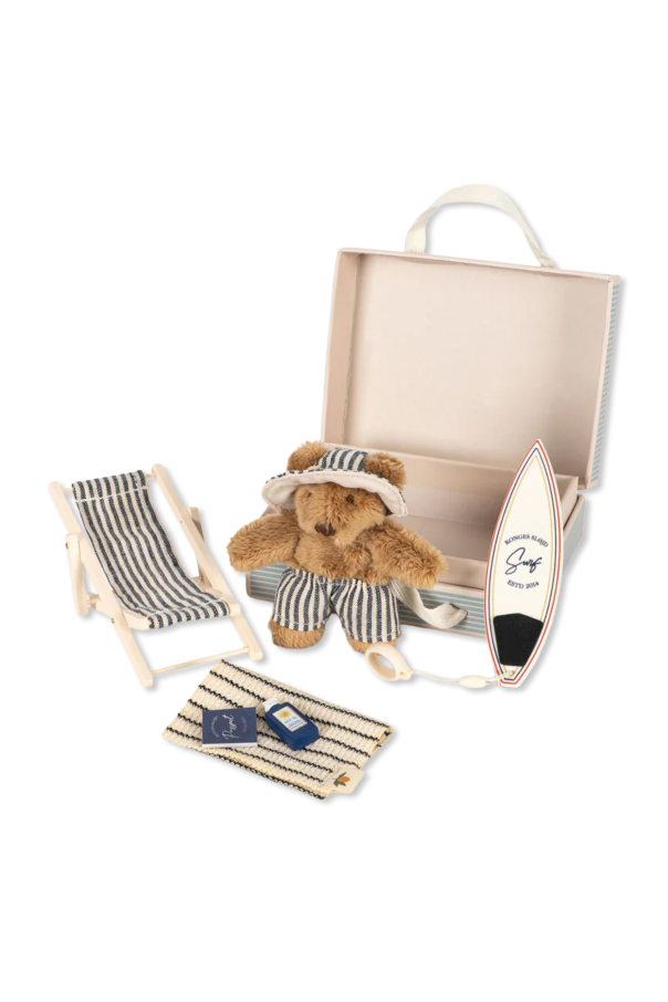 Plush teddy bear in a suitcase with accessories od Konges Sløjd