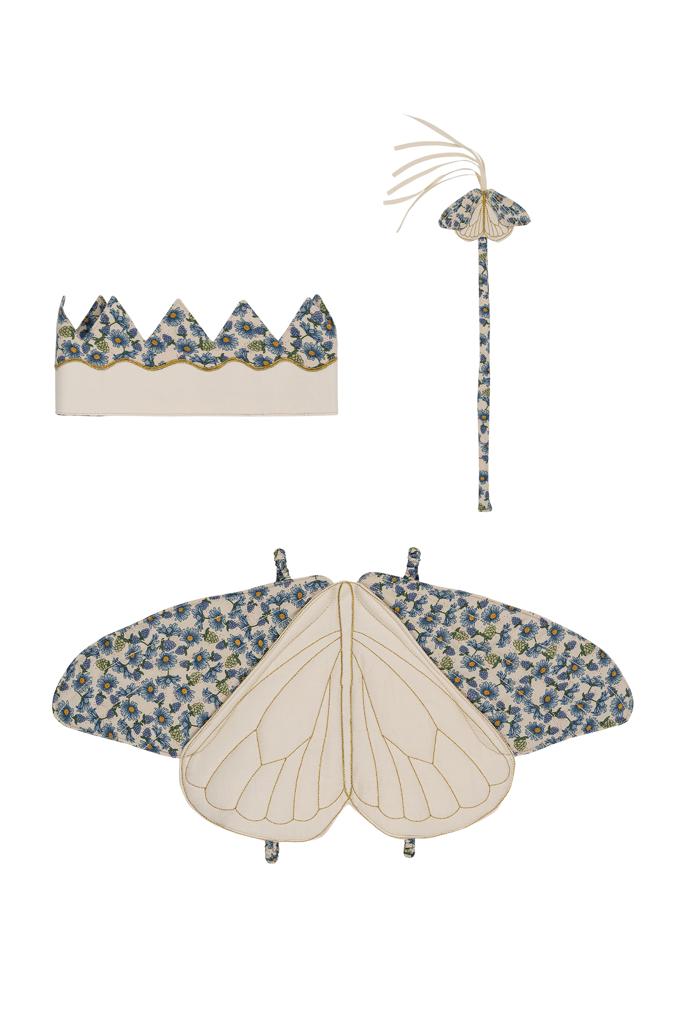 Konges Sløjd ‘Butterfly Marguerit Blue’ crown, wand & butterfly wings