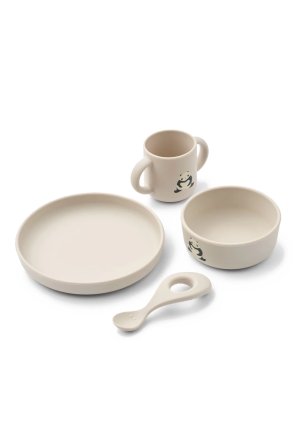 Set: Tasse, Löffel, Schüssel, Teller