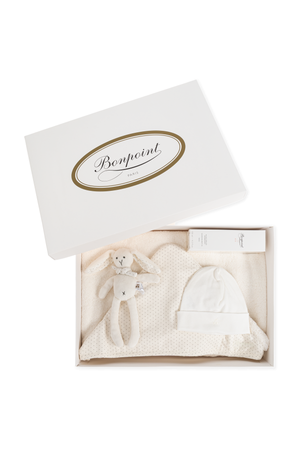 Set: hooded towel, plush toy, moisturizing body oil and hat od Bonpoint 