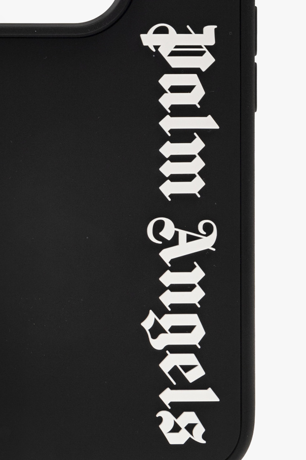Palm Angels Black iPhone 14 Pro case with a white logo print from Palm Angels