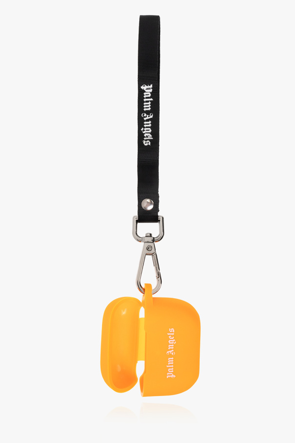 Palm Angels Orange AirPods 3 case with a logo print and keyring from