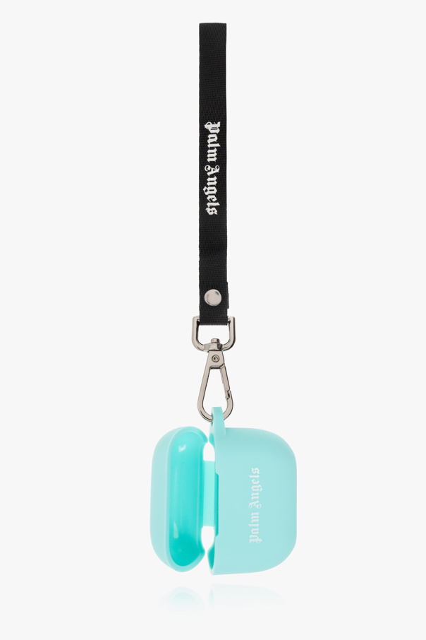 Palm Angels Blue AirPods 3 case with a logo print and keyring from