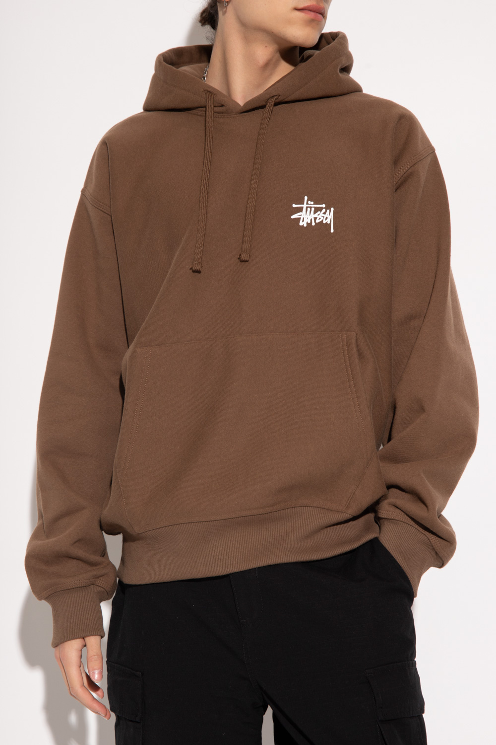 logo-print pullover hoodie, Stüssy