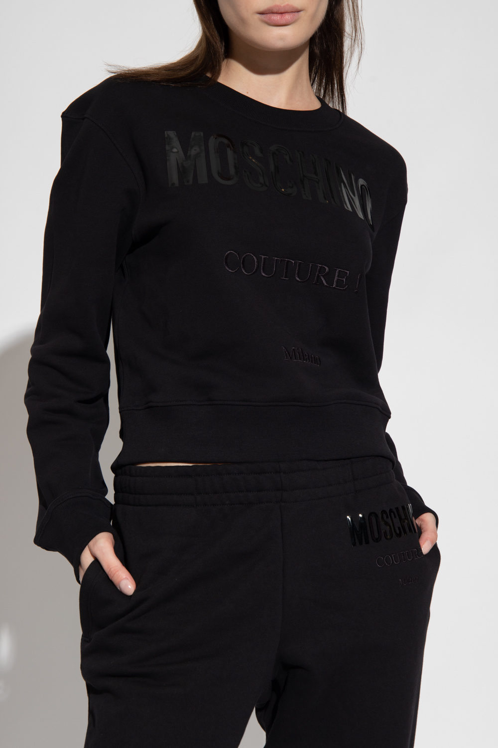 Moschino veronica beard selita leather and shearling cropped jacket