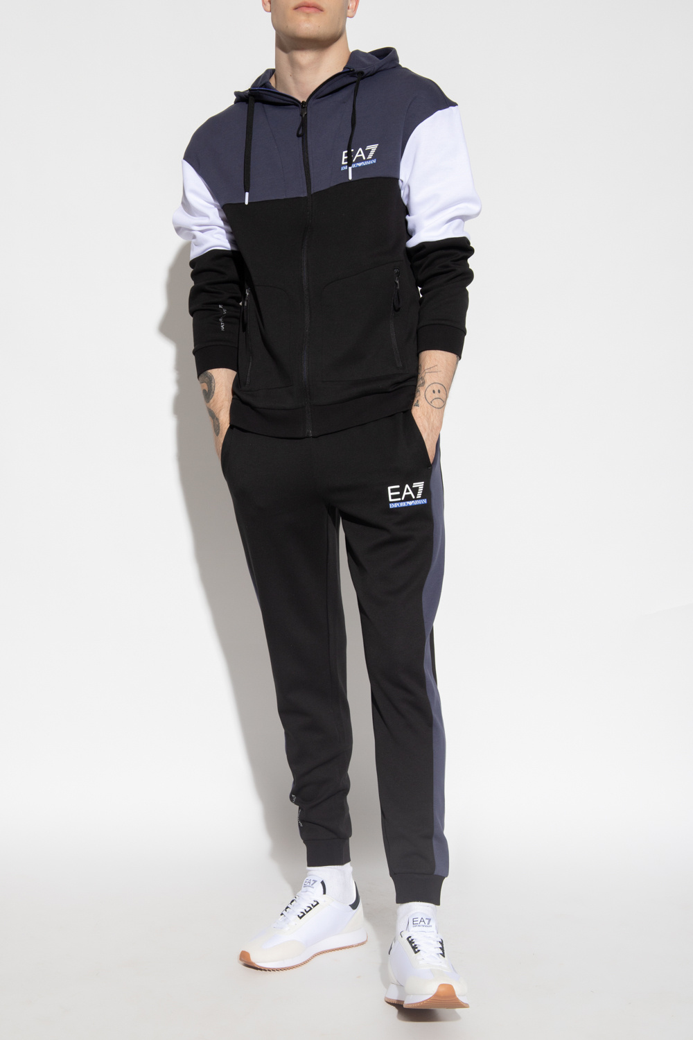 Armani EA7 Visibility Sweater van french terry met ronde hals in kaki Sweatshirt & sweatpants set