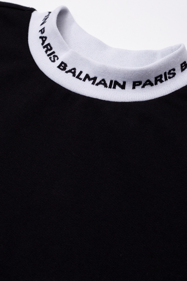 Balmain Kids Balmain Logo Print Sleeveless T-shirt with Gold Buttons in White Cotton