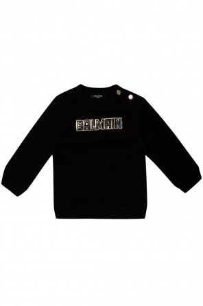Ivory And Black Wool Sweater With Maxi Balmain Monogram