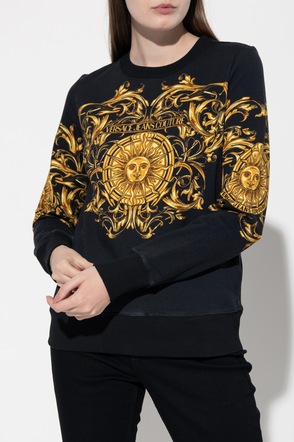 Versace Jeans Couture Sun Flower Garland Print Sweatshirt-Black XL / Black