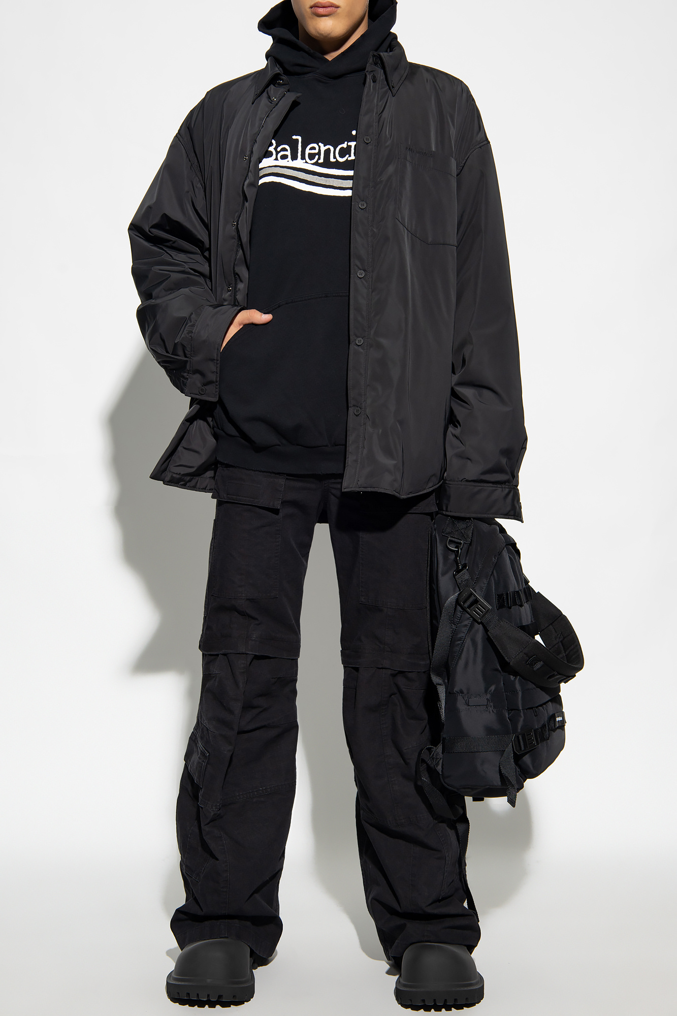 Black Hooded double-breasted coat Balenciaga - Vitkac HK