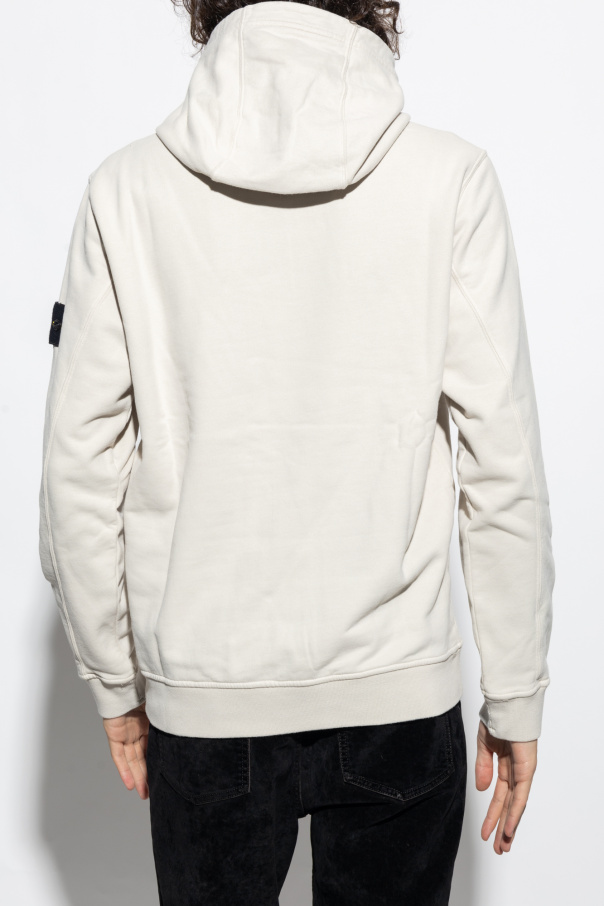 Cream Hoodie with logo patch Stone Island - champion men logo 