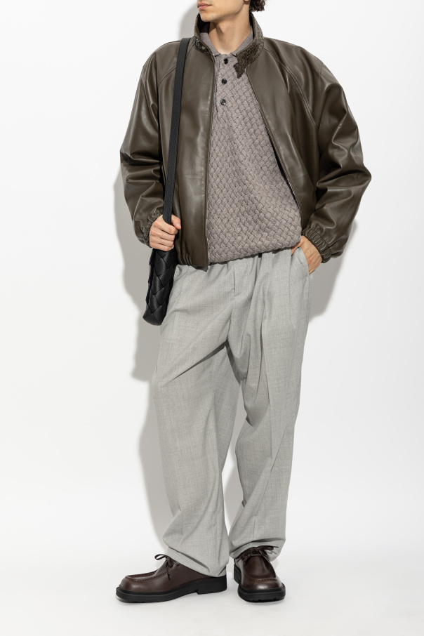 Bottega Veneta Chaqueta de cuero con cuello mao