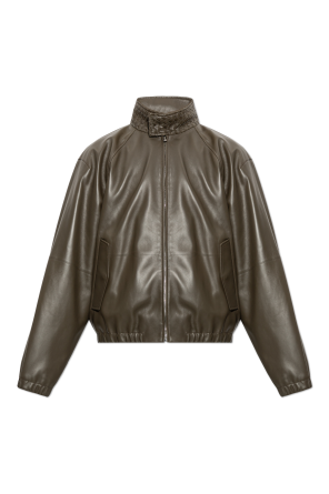 Leather jacket with stand-up collar