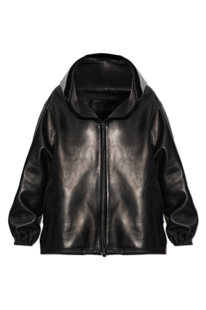Chaqueta de cuero con capucha