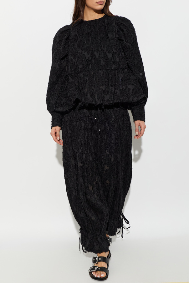 Ganni Pleated blouse with puff sleeves