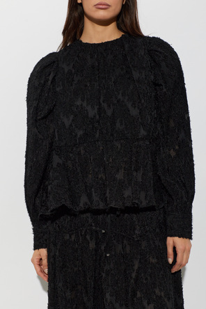 Ganni Pleated blouse with puff sleeves