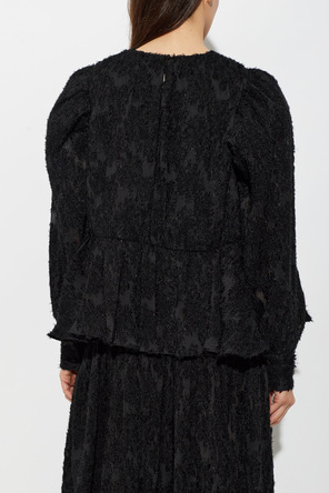 Ganni Pleated blouse with puff sleeves