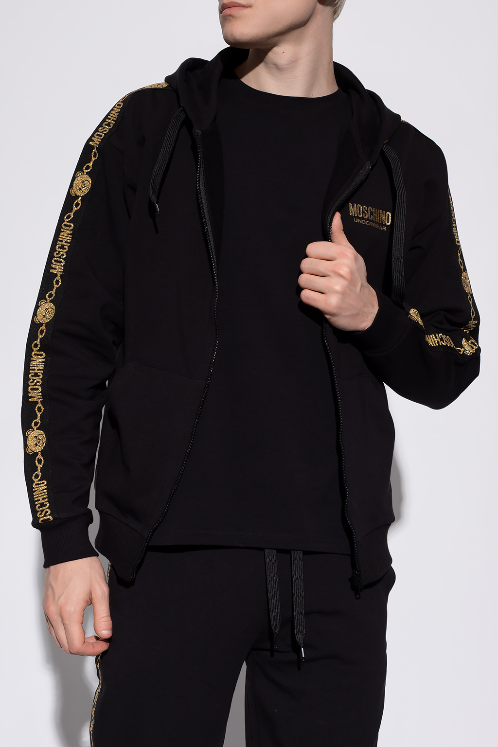 Moschino velvet cropped quilted graphic-print hoodie