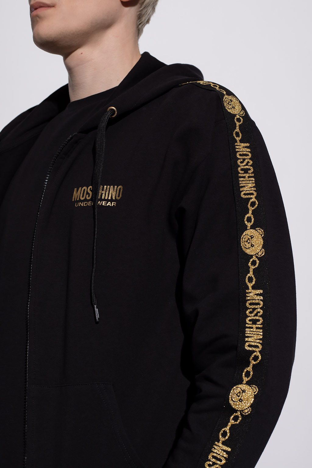 Moschino velvet cropped quilted graphic-print hoodie