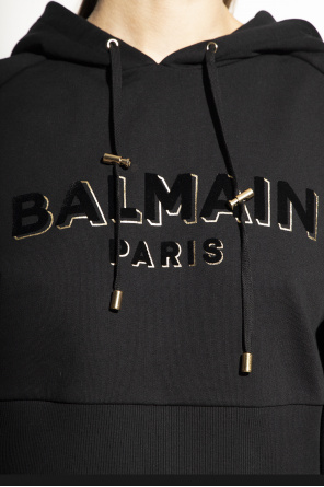 balmain branded Cropped hoodie with logo