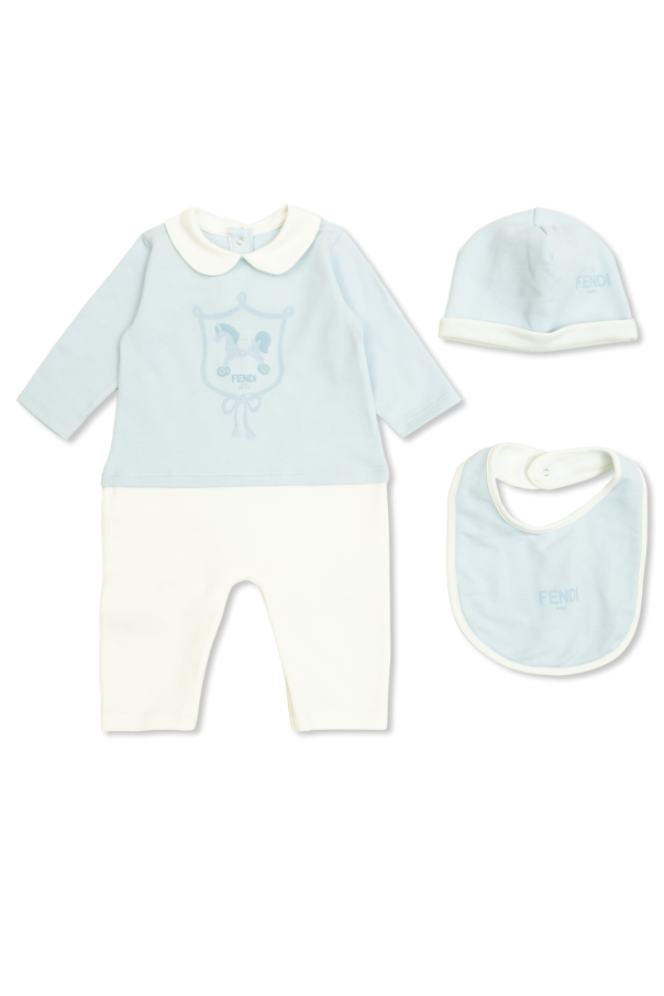 Set: sleepsuit, hat and bib od Fendi Kids