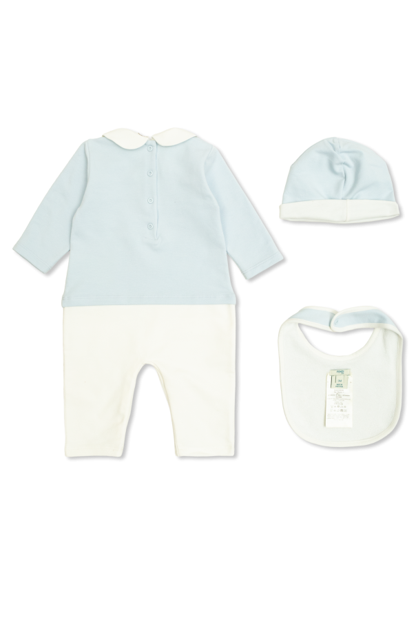 Fendi Kids Set: Strampelanzug, Mütze und Lätzchen