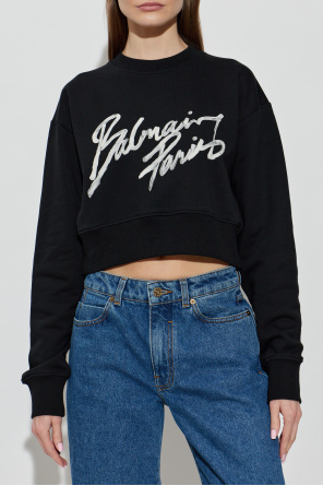 Balmain Cropped sweatshirt with printed logo