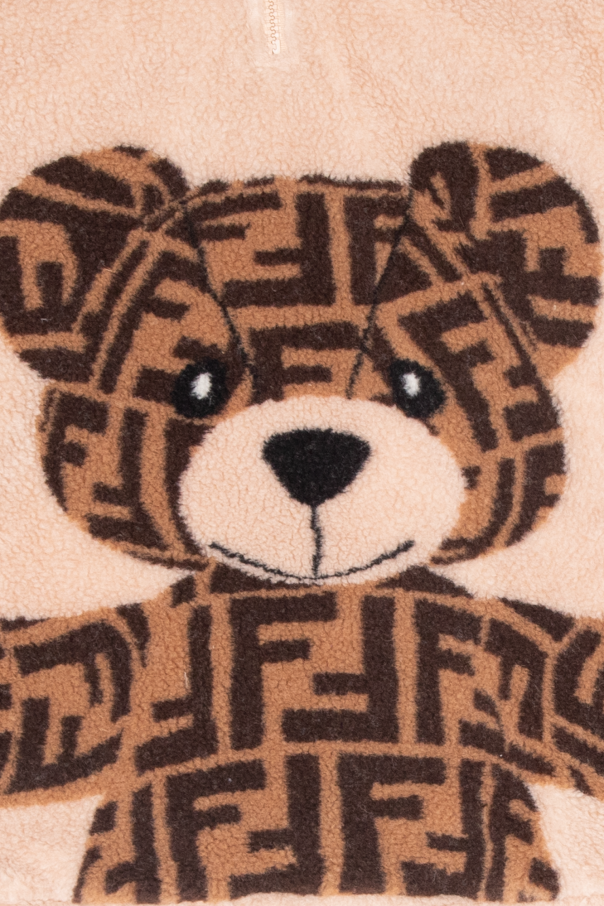 Fendi Kids Fleece hoodie with teddy bear motif